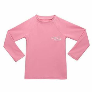 TIZAX Traje de baño con protección Solar Camiseta UV de Manga Larga para niñas Rashguard para Surf/Nadando/Buceo/Playa Rosa Rosado 116