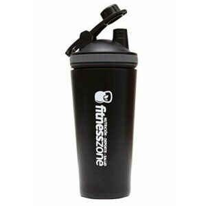 FitnessZone - Shaker 750 ml - Libre BPA - Shaker Acero Inoxidable Negro - Vaso para Batidos de Proteínas - Tapón Hermético Anti-Apertura y Filtro Anti-Grumos - Coctelera y Mezclador de Proteínas