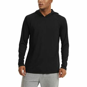 KEFITEVD Camisa de Verano con Capucha dePprotección UV para Hombres Camiseta Ligera de Manga Larga con Protección Solar UPF 50+ Negro