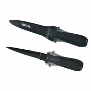 SEAC Sharp Cuchillo de Seguridad para Pesca submarina, Revestimiento Protector Negro, Hoja de 9 cm, Adultos Unisex