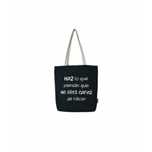 hello-bags. Bolso Totebag. Exterior: Algodón 100%. Con cremallera, forro y bolsillo interior. Incluye bonito sobre kraft de regalo. Modelo HAZLO. Color: Crudo/Negro. Medidas: 37 * 38 cm.