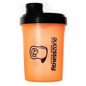 FitnessZone - Nano Shaker 500 ml - Color Naranja y Tapa Negra - Vaso para Batidos de Proteínas - Tapón Hermético Anti-Apertura de Rosca y Filtro Anti-Grumos - Coctelera y Mezclador de Proteínas