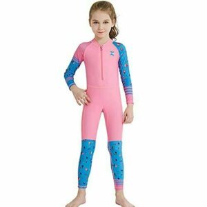 Niños con Traje De Neopreno para Niñas, Traje De Baño De Manga Larga De Cuerpo Entero De Una Pieza 2.5Mm Neopreno Protección De UV De Neopreno Trajes De Buceo para Buceo En La Playa,Rosado,M