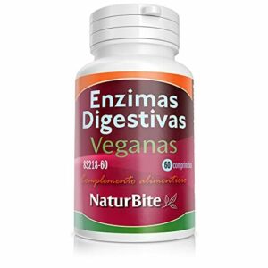 NaturBite Enzimas Digestivas Veganas 60 comprimidos Mejora del proceso digestivo facilitando la descomposición y absorción de los nutrientes de los alimentos.