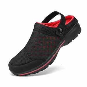 INMINPIN Zuecos Hombre Mujer Zapatillas de Playa Malla Respirable Zapatos de Jardín Ahueca hacia Sandalias de Verano, Negro Rojo, 37 EU