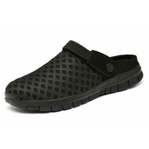 CELANDA Zuecos Unisex Zapatillas de Playa Hombres Mujeres Mules Zapatos de Jardín Antideslizante Respirable Zapatillas De Verano Negro Completo Talla: 46 EU