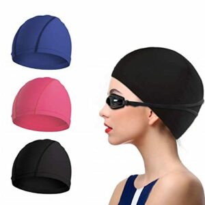 NITAIUN 3 Piezas Gorros Elásticos de Natación Talla Unica Gorros de Natación Adult Unisex Poliéster Gorros de Natación Suave y Cómodo Gorros Ligeros de Baño para Cabello Largo y Corto(3 Piezas)