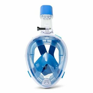 K2O MS1012 - Máscara de Snorkel L/XL Con Tubo Incorporado Azul con Goma Elástica Ajustable, Soporte para Cámara de Acción Para Mayores de 10 Años