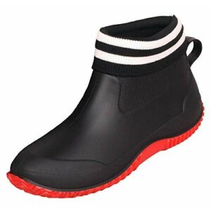 CELANDA Zapatos de Agua de Goma para Mujer Zapatos de Jardinería Impermeables Botas de Agua de Nieve Resbalón Botas de Lluvia de Neopreno para Hombres Negra roja Suela Forro 37 EU
