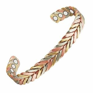 Wollet Jewelry Brazalete magnético de cobre trenzado tricolor, unisex, ideal para la artritis, incluye 6 imanes, 16,5 cm