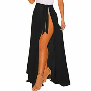 JLTPH Mujer Falda Larga Pareo Boho Split Color sólido Maxi Falda Vestido de Playa Fiesta Casual Bikini Cover Up Bañador