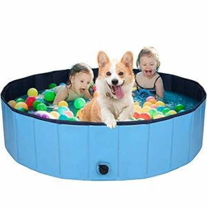AJKMEI Piscina Perros Grande, Bañeras para Perros, PVC Antideslizante Bañera Plegable para Mascotas, Azul (XL:160cmx30cm)