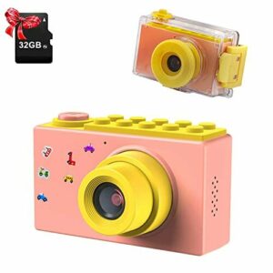 ShinePick Impermeable Cámara Fotos Niños con Zoom Digital de 4X / 8MP / 1080HD / 2" TFT LCD de la Pantalla Cámara Infantil con Tarjeta de Memoria (Rosa,32GB Tarjeta incluida)