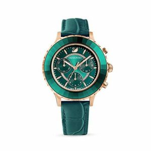 Swarovski Reloj Octea Lux Chrono, correa de piel, Verde, PVD tono oro Rosa