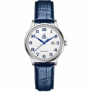 SHENGKE SK Relojes lassic Business para Mujer con Correa de Acero Inoxidable y Elegante Reloj con Calendario para Mujer (Arabic Number-Blue Leather)