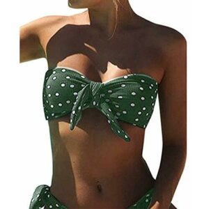 UMIPUBO Bikini Mujer Dos Piezas Ropa con Estampado de Lunares Push-Up Traje de baño con Lazo Acolchado Conjunto de Bikini de Playa Acolchado Bañador(Verde,L)