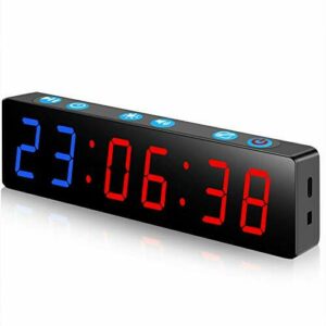 PELLOR Temporizador con Pantalla LED, Mini Portátil Dígitos LED Temporizador de Intervalos, Reloj en Tiempo Real de 12/24 Horas, Magnético Gym Temporizador, Brillo y Volumen Ajustable