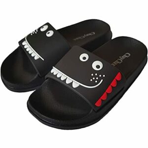 ChayChax Zapatillas de Baño para Niños Ligero Bañarse Chanclas de Casa Suave Zapatos de Playa y Piscina para Niña Niño,Negro B,26/27 EU