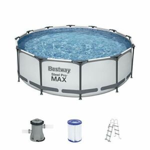 Bestway Steel Pro MAX Frame - Juego de Piscina con Bomba de Filtro (diámetro 366 x 100 cm), Color Gris Claro