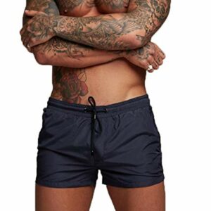 TMEOG Bañador Hombre Corto, Secado Rápido Corriendo Pantalones, Bañadores de Surf Natación Playa, Pantalones Cortos Deportivos Running Shorts con Bolsillo y Cordón (EU M/Tag L, Azul)