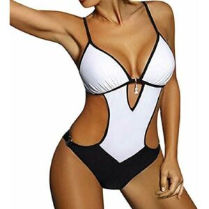 JFAN Mujer Halter Trajes de Baño Una Pieza Bikini Push Up V-Cuello Monokini Traje de Baño de Cintura Baja Ropa de Playa Bikini Sets(Blanco,L)