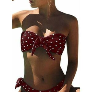 UMIPUBO Bikini Mujer Dos Piezas Ropa con Estampado de Lunares Push-Up Traje de baño con Lazo Acolchado Conjunto de Bikini de Playa Acolchado Bañador(Rojo,M)