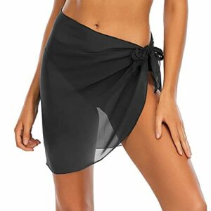 Jamron Mujer Pareo Corto de Playa Sarong Falda de Gasa Traje de Baño Cubrir, Multifuncional, Transparente Negro M