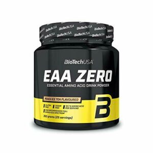 BioTechUSA EAA Zero - Essential Amino Acid Power | 7160mg EAA/porción | Proporción recomendada por la OMS | Sin azúcar, sin gluten, 350 g, Té Helado De Melocotón