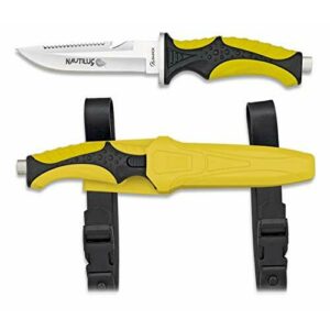 Tiendas LGP Albainox – 32350 – H. 11,5 cm. Cuchillo Submarinismo Amarillo Nautilus -Herramienta para, Pesca, Caza, Camping, Outdoor, Supervivencia y Bushcraft