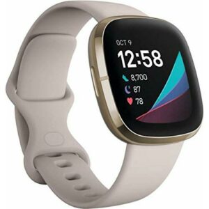 Fitbit Sense - Smartwatch avanzado de salud con herramientas avanzadas de la salud del corazón, gestión del estrés y tendencias de temperatura cutanea, Blanco marfil / Acero inoxidable dorado