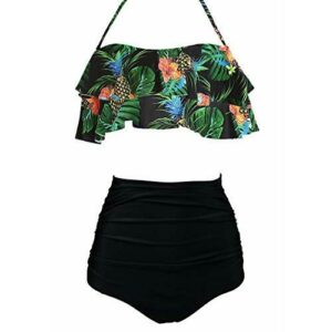 AOQUSSQOA Mujer Traje de baño con Volantes para Mujer Cintura Alta Dividida Bikini natación Esencial (Pineapple A, XXL)