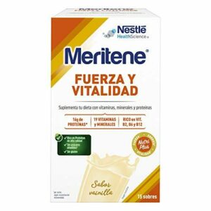 Meritene | Fuerza y Vitalidad | Batidos Sabor Vainilla | Fuerza para tus Músculos, Vitalidad para ti | Solución Nutricional para Adultos con Proteínas, Vitaminas y Minerales | 15 Sobres | 450 gr