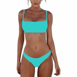 Meioro Conjuntos de Bikinis para Mujer Push Up Bikini Traje de baño de Tanga de Cintura Baja Trajes de baño Adecuado Viajes Playa La Natacion (S, Azul)