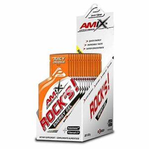 AMIX - Bebida Energética - Rock's Gel sin Cafeína en Formato de 20 x 32 ml - Ayuda a Mejorar el Rendimiento Muscular - Contiene Glucosa - Sabor a Limón
