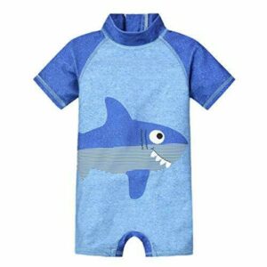 Niños Traje de Baño Una Pieza Bañador Protección Solar Ropa de Natación UPF 50+ Bebé Niño Natación Bañarse Ropa de Playa Trajes de Neoprenos Manga Corta ​con Cierre, 5-6 Años