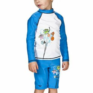 ARENA 000434_1-2 Camiseta de Manga Larga con protección Solar, Unisex niños, Blanco/Azul (Pix), 1-2