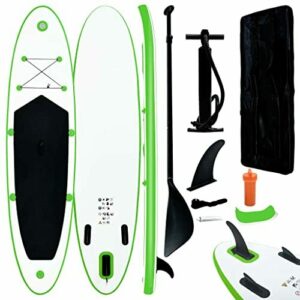 vidaXL Juego de Tabla de Paddle Surf Hinchable Inflable Portátil Deporte Viaje Piscina Lago Bomba Manual Estable Duradero Verde y Blanco