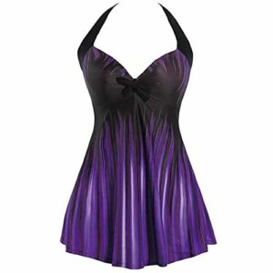 Sixyotie Traje de baño Cuello Una Pieza Monokini con Shorts de Seguridad Mujer Bañador con Falda Tamaño Grande Tankini (Purple, 5XL)