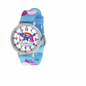 Kiddus Reloj Educativo para niña, Chica, Chico. De Pulsera, analógico. Time Teacher fácil de Leer para Aprender la Hora. Ejercicios incluídos. Unicorn, Handles in English