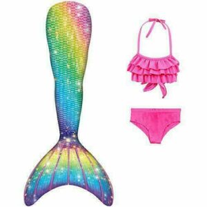 DNFUN 3pcs Traje de Baño de Cuello Hálter con Cola de Sirena Bikini Set para Niña