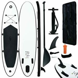 vidaXL Juego de Tabla de Paddle Surf Hinchable Inflable Portátil Deporte Viaje Piscina Lago Bomba Manual Duradero Estable Negro y Blanco