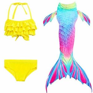 Le SSara 2018 Nuevo Sea-Criada Cosplay Swimwear Mermaid Shell Swimsuit 3pcs Bikini Sets (140, DH52+WJF47)