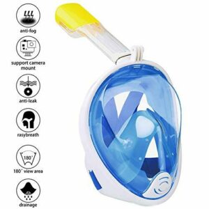 Wsobue Máscara de Buceo, Gafas Snorkel 180° Panorámica Vista Anti-Niebla Apoyo Camara Deportiva, Anti-Fugas Máscara de Snorkel para Adultos y niños (Azul)