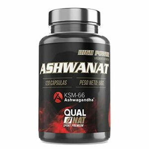Ashwanat - Suplemento de Ashwagandha KSM-66 - Formato de 120 Cápsulas - Aporta Energía Extra y Mejora el Rendimiento Deportivo - Aumenta la Masa Muscular - QUALNAT