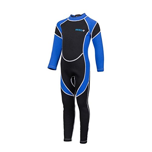 SANANG 2.5mm Niños Neopreno Buceo Traje de Neopreno Niños Niñas Trajes de Baño Manga Larga (Azul, 14(13-14year))