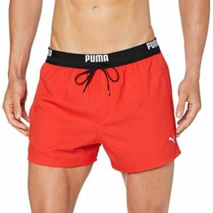 PUMA Logo Short Length Swim, Pantalones Cortos para Natación para Hombre, Rojo, M