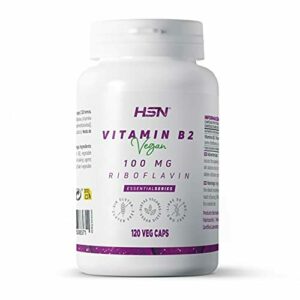 Vitamina B2 Riboflavina 100 MG de HSN | 4 Meses de Pura Riboflavina en forma libre = 1 Cápsula Vegetal = Dosis Diaria - ALTA Concentración | No-GMO, Vegano, Sin Gluten