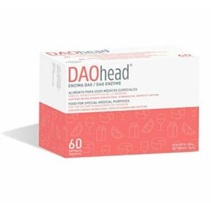 DAOhead – Manejo de la Migraña Causada por déficit de DAO/Intolerancia a la histamina - 60 Cápsulas EFICAPS con Comprimidos Gastrorresistentes – Enzima DAO, Vitamina B6, B9, B12 y Cafeína