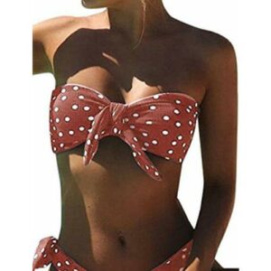 UMIPUBO Bikini Mujer Dos Piezas Ropa con Estampado de Lunares Push-Up Traje de baño con Lazo Acolchado Conjunto de Bikini de Playa Acolchado Bañador(Naranja,S)