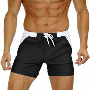 KEFITEVD Calzoncillos de Baño de Secado Rápido para Hombres Sexy SPA Trunks Beach Surf Shorts Cintura Elástica Pantalones Cortos Elásticos Negro,34